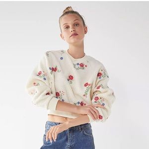 Urban Outfitters Aster Floral Sherpa Cropped Sweatshirt